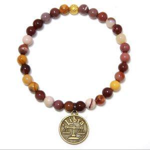 Zodiac coin charm agate stretch bracelets new